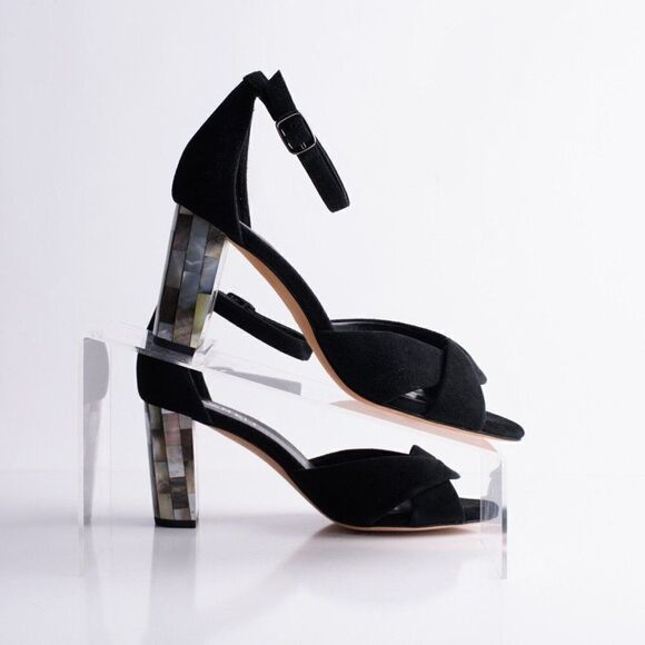 Vaneli Womens Barie Black Suede Strap Pump Mother pearl Heels Shoes Sz 7.5 New - Picture 7 of 9